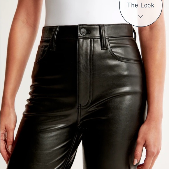 Abercrombie & Fitch Vegan Leather 90s Straight Pant in Black - Picture 3 of 3